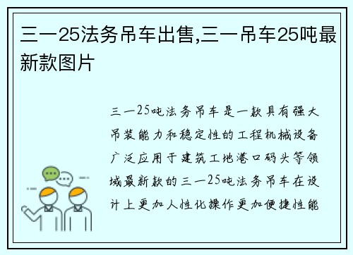 三一25法务吊车出售,三一吊车25吨最新款图片