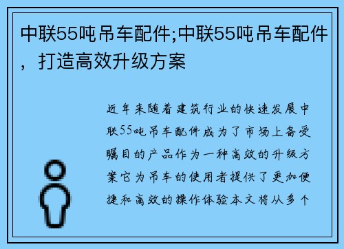 中联55吨吊车配件;中联55吨吊车配件，打造高效升级方案