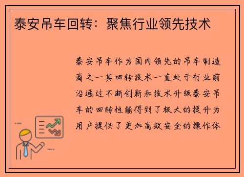 泰安吊车回转：聚焦行业领先技术